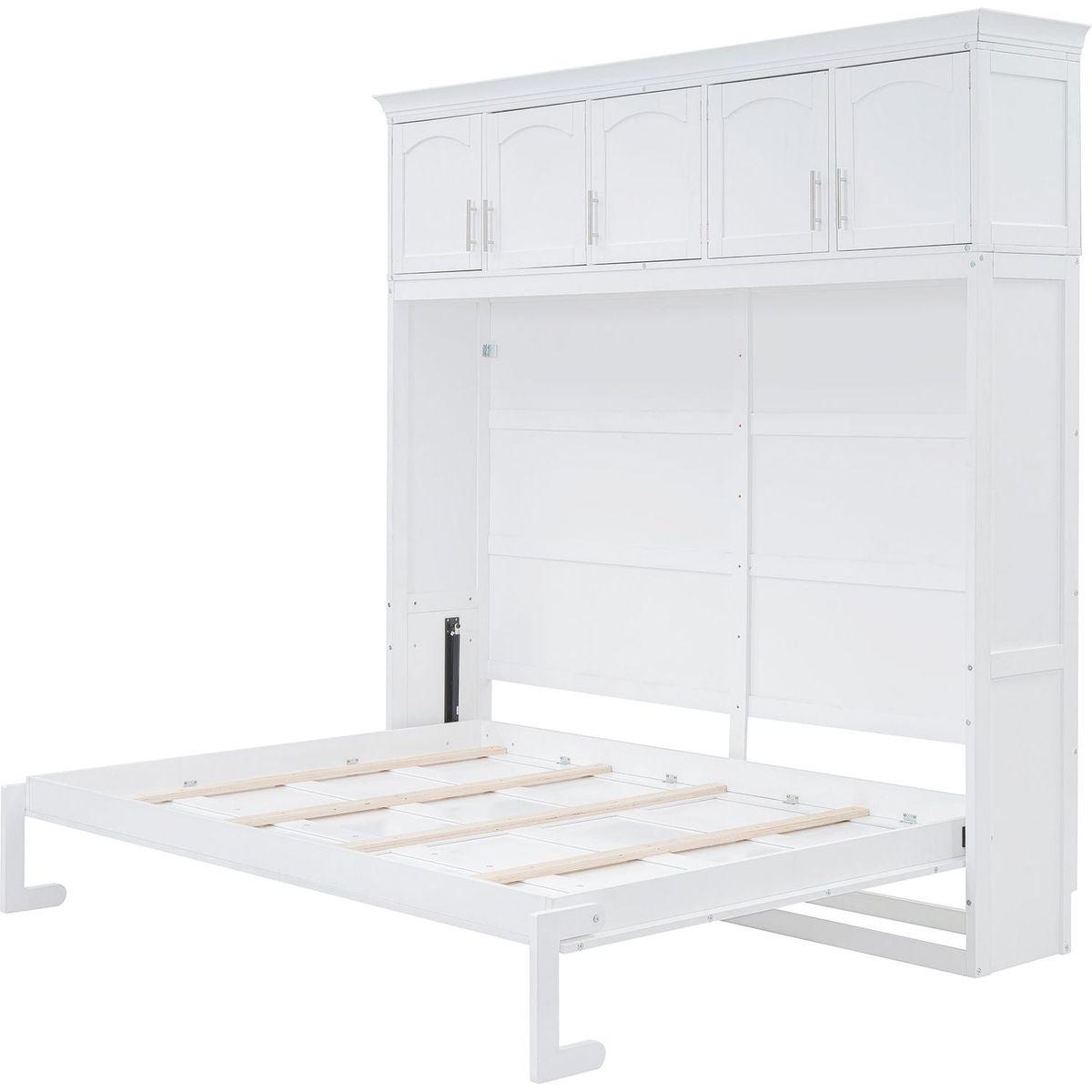 Full Size Murphy Bed Wall Bed with Top Cabinets,White