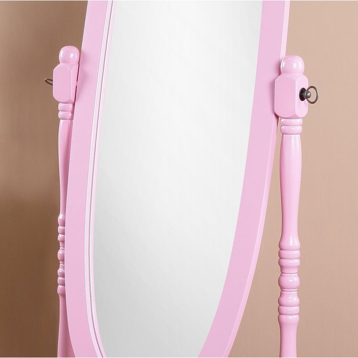 Traditional Queen Anna Style Wood Floor Cheval Mirror, Pink Finish