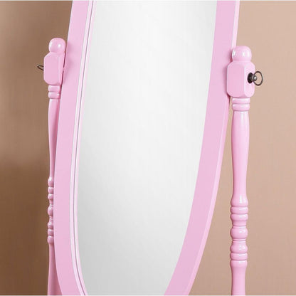 Traditional Queen Anna Style Wood Floor Cheval Mirror, Pink Finish