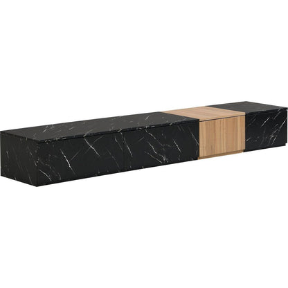 TV Stand with Faux Marble and Walnut Wood Grain Finish for TVs up to 88", Modern Free-Combination Entertainment Center with 4 Storage Drawers for Living Room, Black