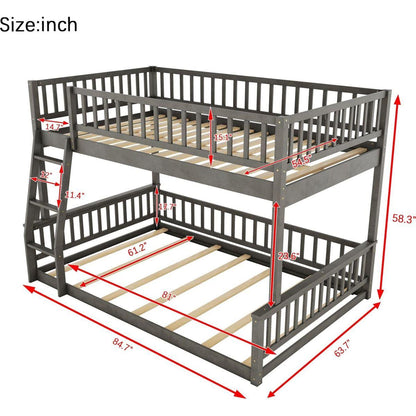 Full XL over Queen Bunk Bed with Ladder and Guardrails, Gray