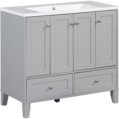 36" Bathroom Vanity with Resin Sink Combo,Solid Wood Frame Bathroom Storage Cabinet, Freestanding Vanity Set with 4 Soft Closing Doors& 2 Drawers