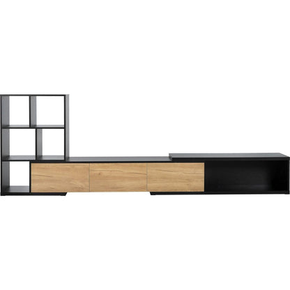 74.8"-126" Extendable TV Stand with 3 Tier Bookshelves for TVs up to 110", Adjustable Entertainment Center with Storage Cabinets, Sliding Tabletop Media Console for Living Room, Black