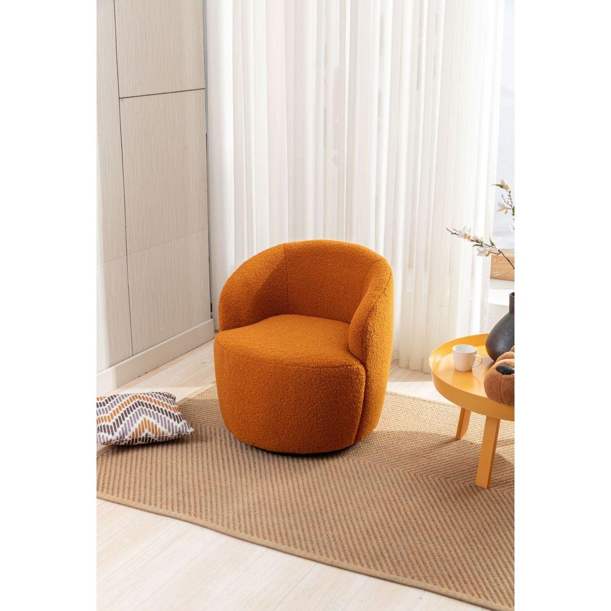 Teddy Fabric Swivel Accent Armchair Barrel Chair With Black Powder Coating Metal Ring,Caramel