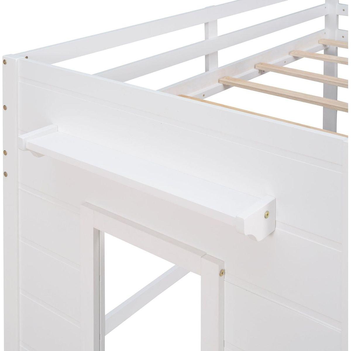 Twin Size Loft Bed with Cabinet and Shelf - White