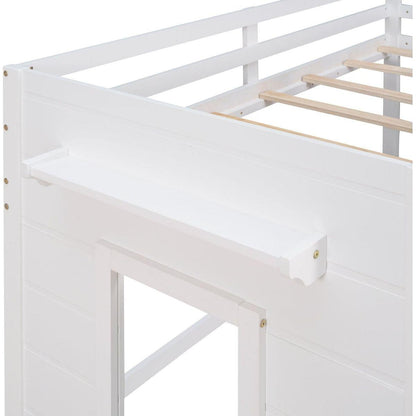 Twin Size Loft Bed with Cabinet and Shelf - White