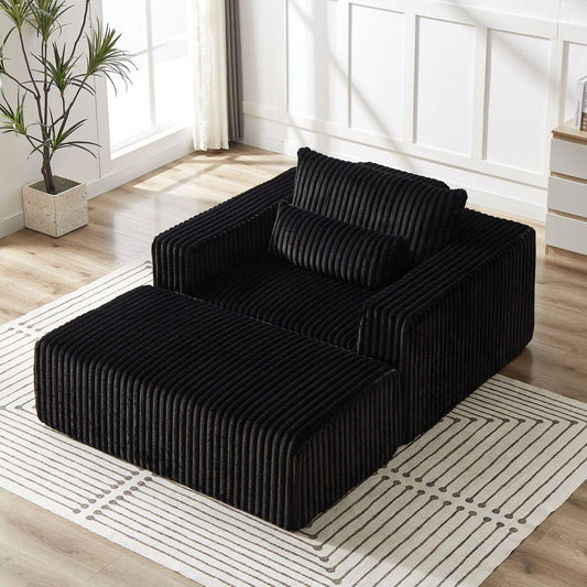 75-Inch Corduroy Sponge Sofa Lounge Chair with Removable footrest,No Assembly Required,Fluffy Modern Sleeper Chair for Indoor Living Room Bedroom