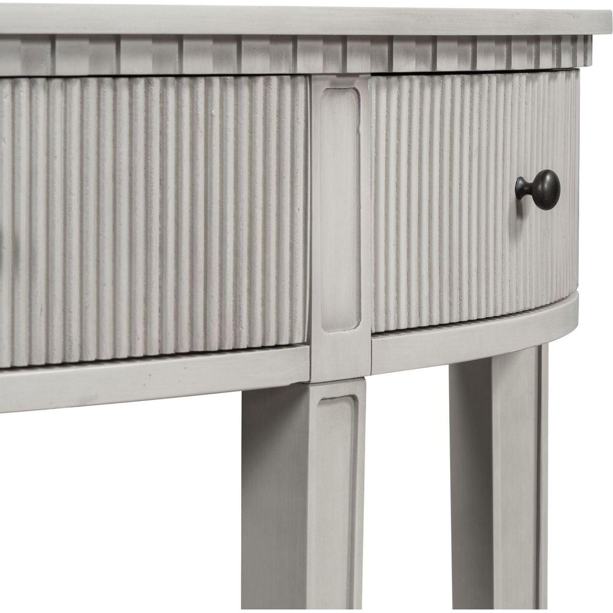 Distinctive Features of Pine Veneer Console Table with Vertical Stripe Drawer Fronts and Four Legs