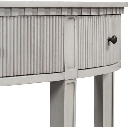 Distinctive Features of Pine Veneer Console Table with Vertical Stripe Drawer Fronts and Four Legs