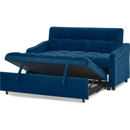 Loveseats Sofa Bed with Pull-out Bed,Adjustable Back and Two Arm Pocket,TypeC and USB Charging with Copper nail,Blue (47"x53"x31")