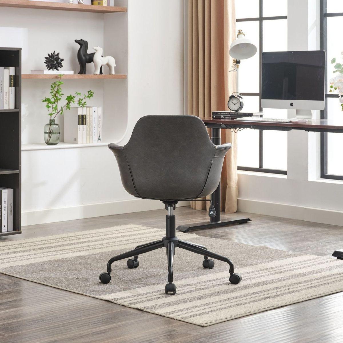 Mid-Century Modern Office Chair,Rolling Swivel Height Adjustable Ergonomic Chair with Frame/Arms ,Back Support Home Desk Chair for Living Room,Studying (Black)