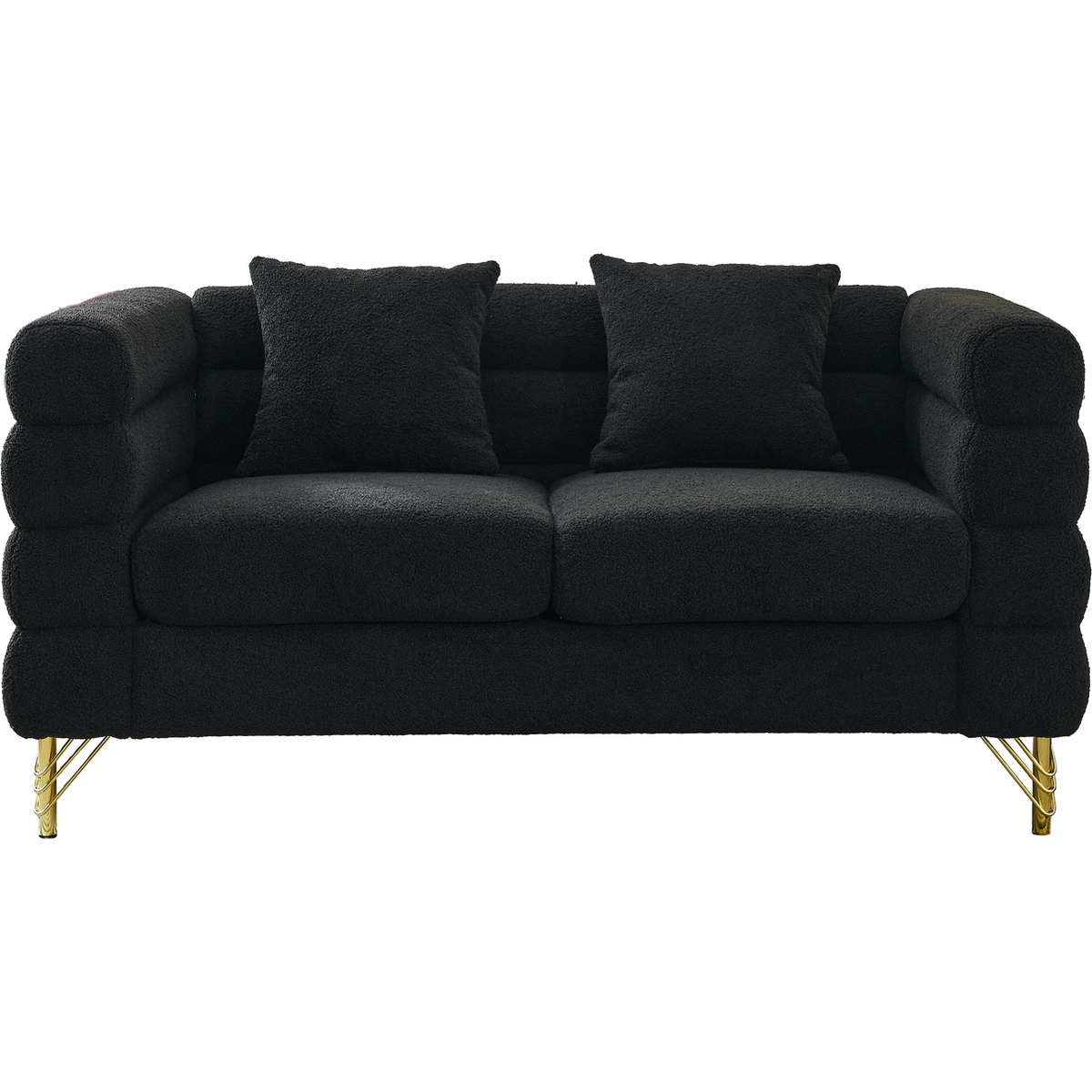 60Inch Oversized 2 Seater Sectional Sofa, Living Room Comfort Fabric Sectional Sofa-Deep Seating Sectional Sofa, Soft Sitting with 2 Pillows for Living Room, Bedroom, Office, Black teddy