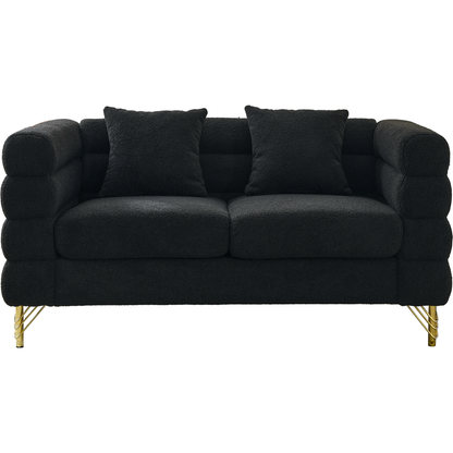60Inch Oversized 2 Seater Sectional Sofa, Living Room Comfort Fabric Sectional Sofa-Deep Seating Sectional Sofa, Soft Sitting with 2 Pillows for Living Room, Bedroom, Office, Black teddy