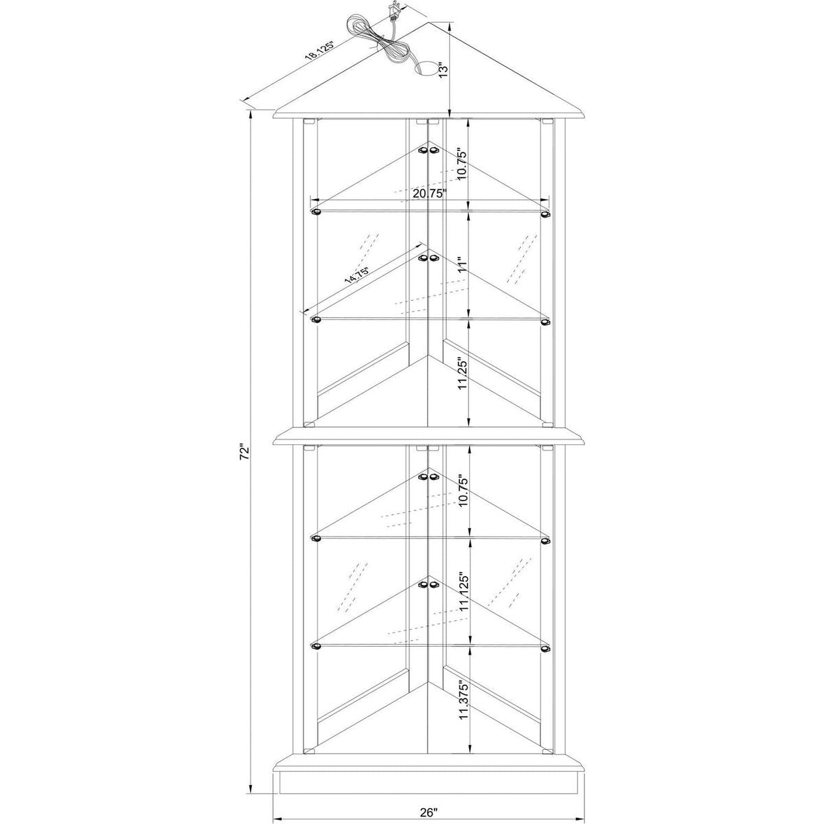 Corner Curio Dispaly Cabinet with Lights, Adjustable Tempered Glass Shelves, Mirrored Back,Cherry