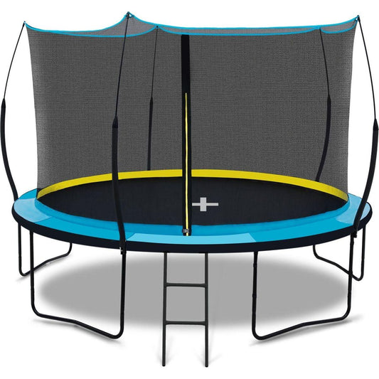 YC 12FT Recreational Trampolines with Enclosure for Kids and Adults with Patented Fiberglass Poles - Pumpkin Blue