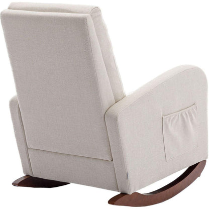 High Back Rocking Chair Nursery Chair .Comfortable Rocker Fabric Padded Seat .Modern High Back Armchair