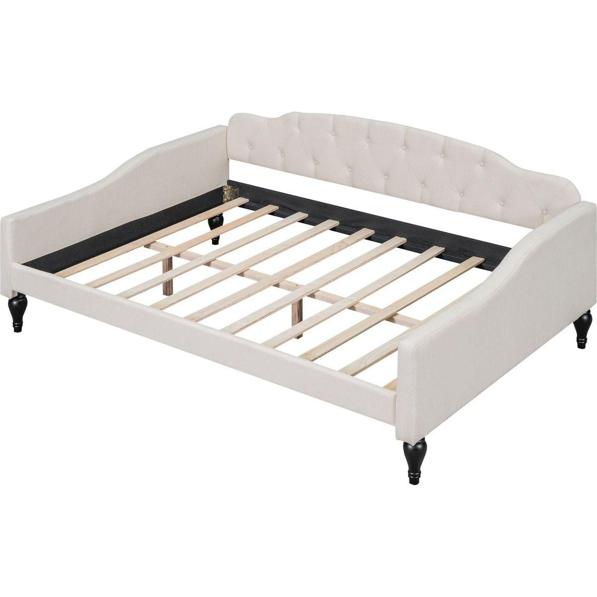 Full Size Upholstered Tufted Daybed, Beige