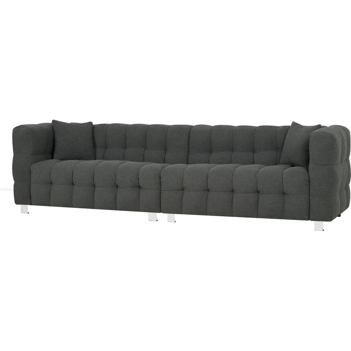 inch gray teddy velvet sofa with two throw pillows in living room Bedroom apartment sofa supported by hardware feet