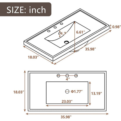 36" Bathroom Vanity with Sink Combo, Bathroom Cabinet with Drawers, Solid Frame and MDF Board, Grey