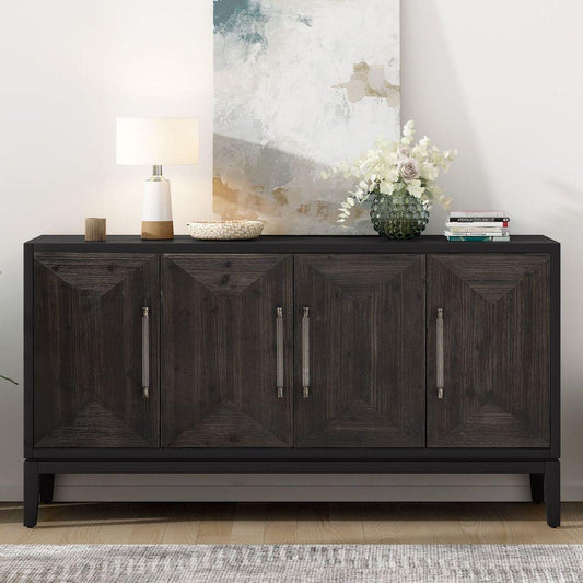 Versatile Four-Door Sideboard with Brushed Doors and Fir Veneer,Featuring Elegant Handles,Perfect for Various Spaces.