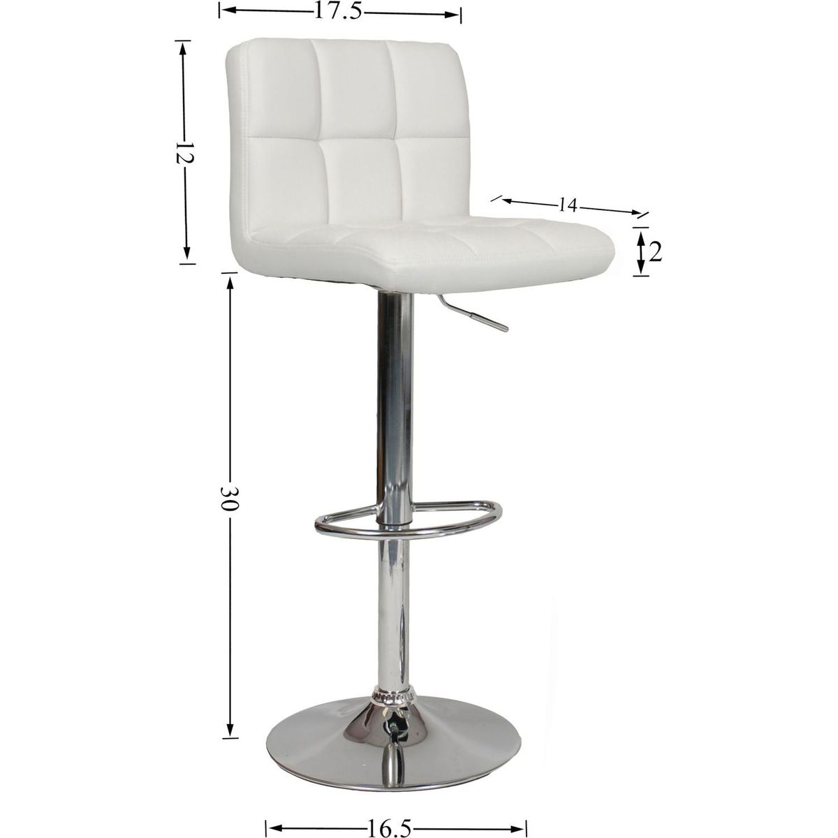 Swivel Faux Leather Adjustable Hydraulic Bar Stool, Set of 2, White