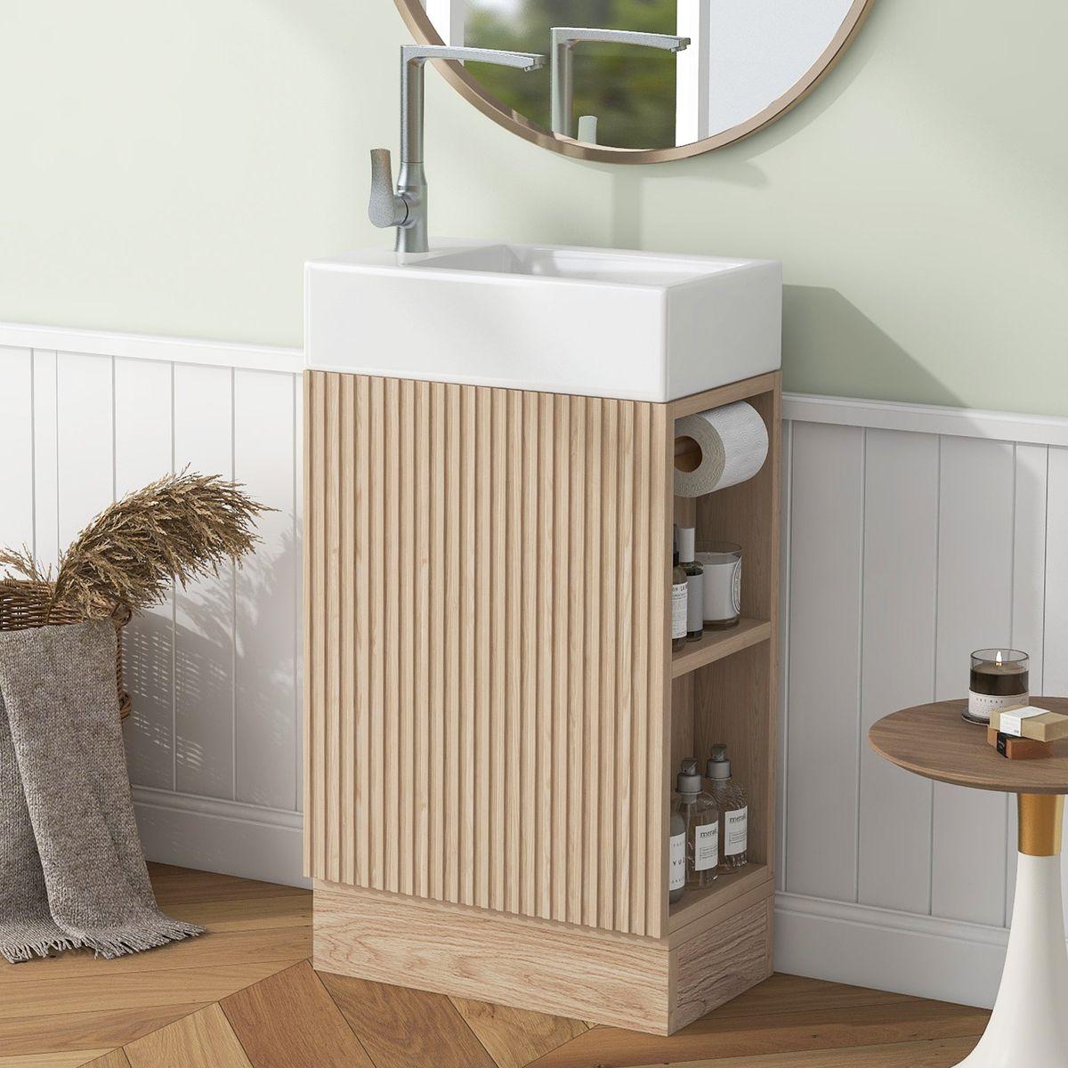 18.6' Bathroom Vanity with Sink, Bathroom Vanity Cabinet with Two-tier Shelf, Left or Right Orientation, Natural (Old Sku:WF308491AAN)