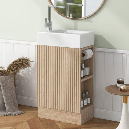 18.6' Bathroom Vanity with Sink, Bathroom Vanity Cabinet with Two-tier Shelf, Left or Right Orientation, Natural (Old Sku:WF308491AAN)