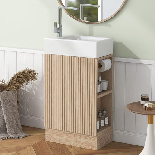 18.6' Bathroom Vanity with Sink, Bathroom Vanity Cabinet with Two-tier Shelf, Left or Right Orientation, Natural (Old Sku:WF308491AAN)