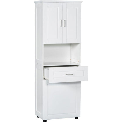 Tall Bathroom Cabinet with Laundry Basket, Large Storage Space Tilt-Out Laundry Hamper and Upper Storage Cabinet, White