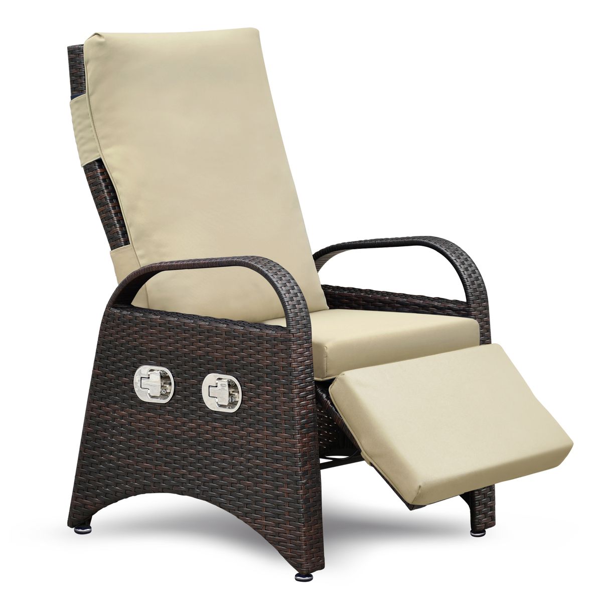 Outdoor Recliner Chair,Separate Adjustment Mechanism PE Wicker Adjustable Reclining Lounge Chair and Removable Soft Cushion,Modern Armchair and Ergonomic for Home, Sunbathing or Relaxation