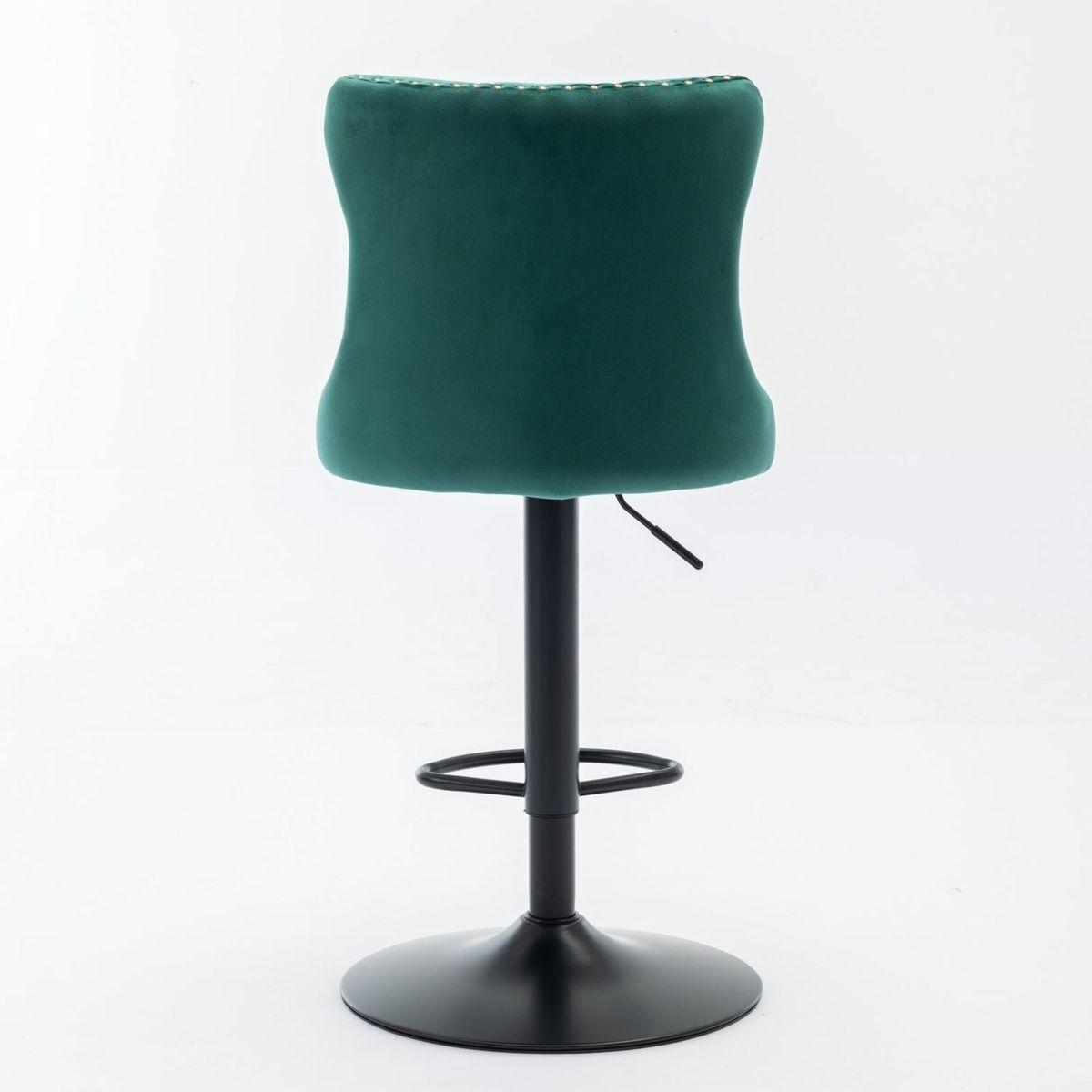 Swivel Velvet Barstools Adjusatble Seat Height from 25-33 Inch,17.7inch base, Modern Upholstered Bar Stools with Backs Comfortable Tufted for Home Pub and Kitchen Island,Green,Set of 2