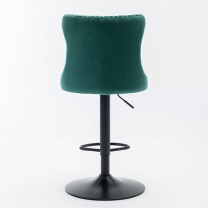 Swivel Velvet Barstools Adjusatble Seat Height from 25-33 Inch,17.7inch base, Modern Upholstered Bar Stools with Backs Comfortable Tufted for Home Pub and Kitchen Island,Green,Set of 2