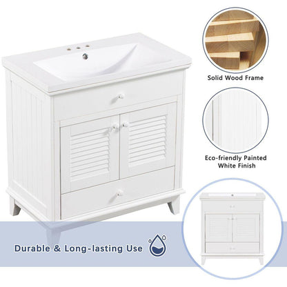 30" Bathroom Vanity Base without Sink, Bathroom Cabinet with Two Doors and One Drawer, White