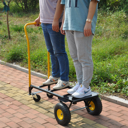 HT1006BK-YL Hand Truck Dual Purpose 2 Wheel Dolly Cart and 4 Wheel Push Cart with Swivel Wheels 330 Lbs Capacity Heavy Duty Platform Cart for Moving/Warehouse/Garden/Grocery