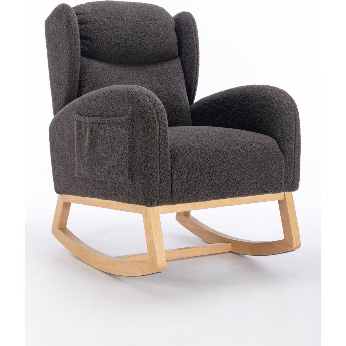 Teddy Fabric Rocking Chair With Packet Wood Legs,Dark Gray