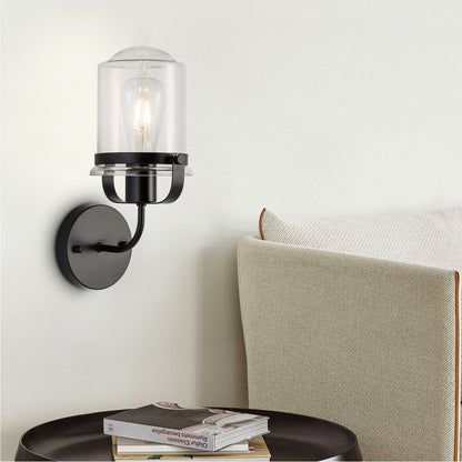 1-Light Wall Lamp with Clear Glass Shade, Modern Wall Sconce, Industrial Indoor Wall Light Fixture for Bathroom Living Room Bedroom Over Kitchen Sink, E26 Socket, Bulbs Not Included