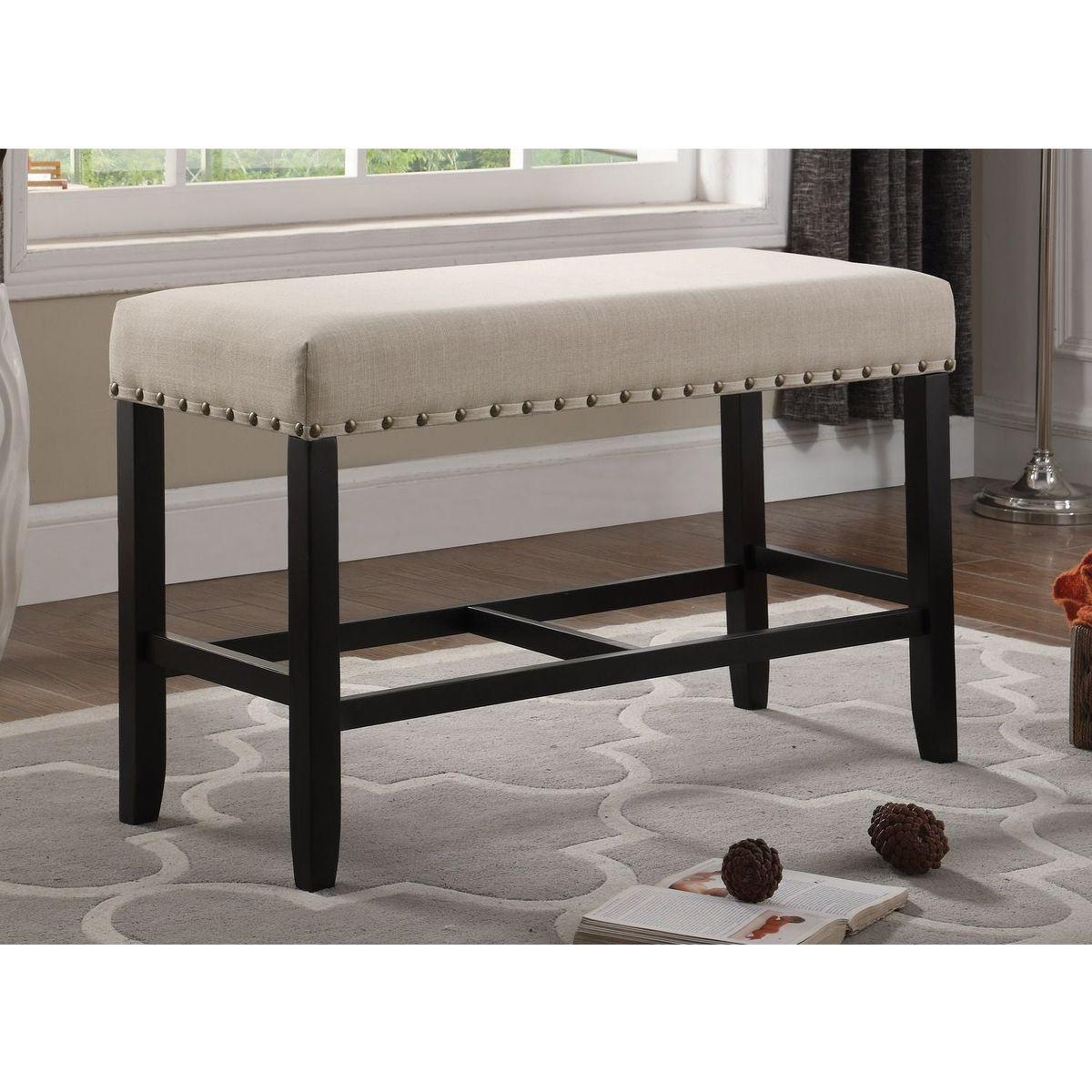 Biony Fabric Counter Height Dining Bench with Nailhead Trim, Tan