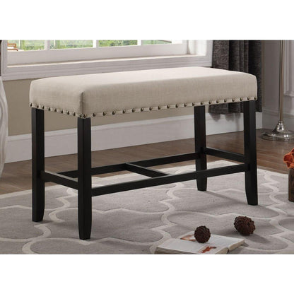 Biony Fabric Counter Height Dining Bench with Nailhead Trim, Tan