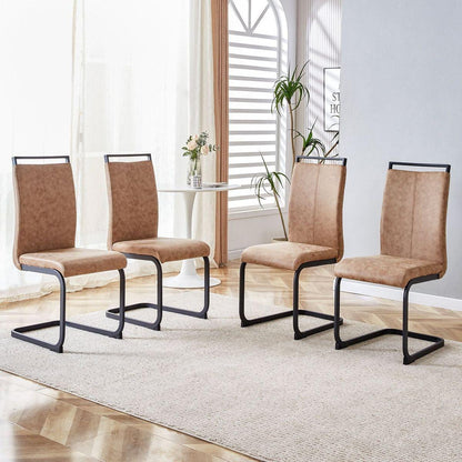 Modern Dining Chairs, Technology cloth High Back Upholstered Side Chair with C-shaped Tube Black Metal Legs for Dining Room Kitchen Vanity  Club Guest Office chair (Set of 4)Brown 1162