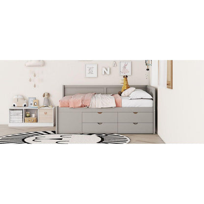 Full Size Daybed with Drawers and Shelves, Gray