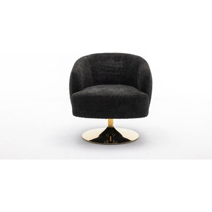 Chenille Fabric Accent Swivel Chair With Gold Metal Round Base,Black