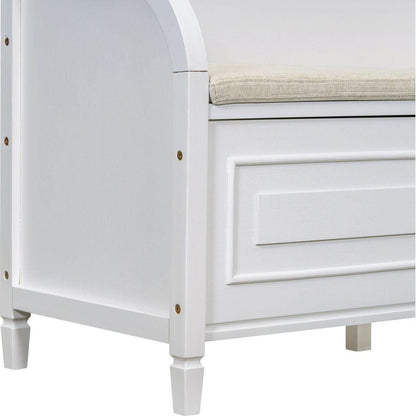 Rustic Style Solid wood Entryway Multifunctional Storage Bench with Safety Hinge (White+ Beige)