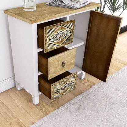 Hand-Carved Accent Cabinet with Vintage Charm - Versatile Storage and Distinctive Design - Fully Assembled