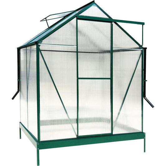 6.3'x4.2'x7' Polycarbonate Greenhouse, Heavy Duty Outdoor Aluminum Walk-in Green House Kit with Rain Gutter, Vent and Door for Backyard Garden, color green