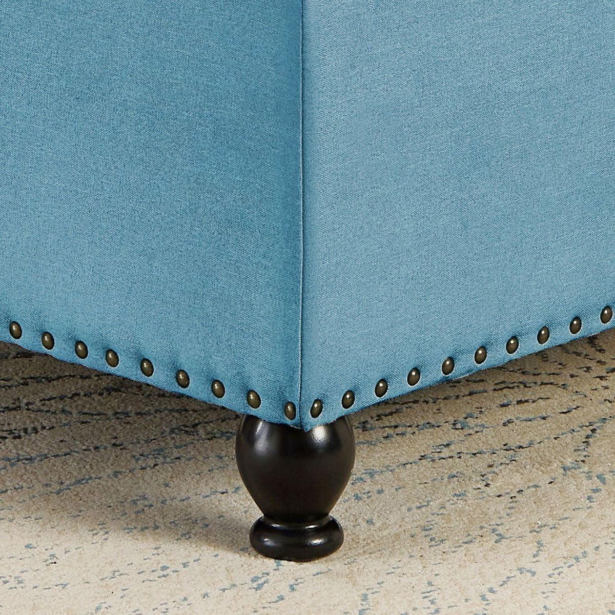 Large square storage ottoman with wooden legs, Upholstered button tufted coffee table with nail trims,Light Blue