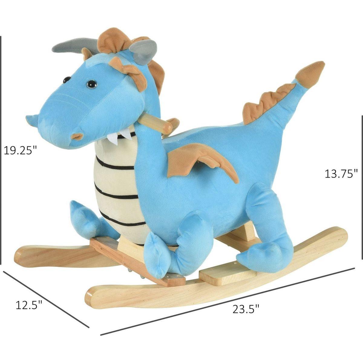 Kids Plush Ride-On Rocking Horse Toy Dinosaur Ride Rocking Chair with Realistic Sounds for18-36 Months, Blue