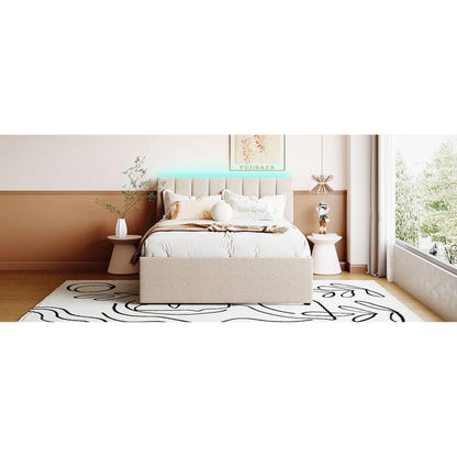 Teddy Fleece Full Size Upholstered Platform Bed with Trundle, Beige