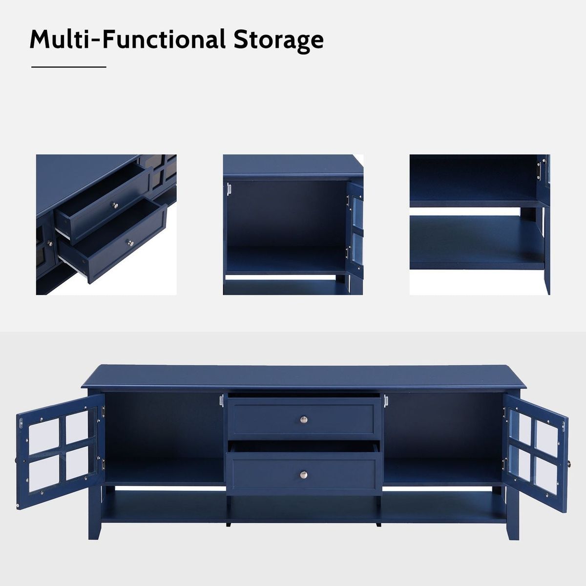 TV Stand for TVs up to 60", Entertainment Center with Multifunctional Storage Space, TV Cabinet with Modern Design, Media Console for Living Room, Bedroom - Streamdale Furniture