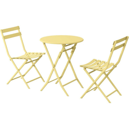 3 Piece Patio Bistro Set of Foldable Round Table and Chairs, Yellow