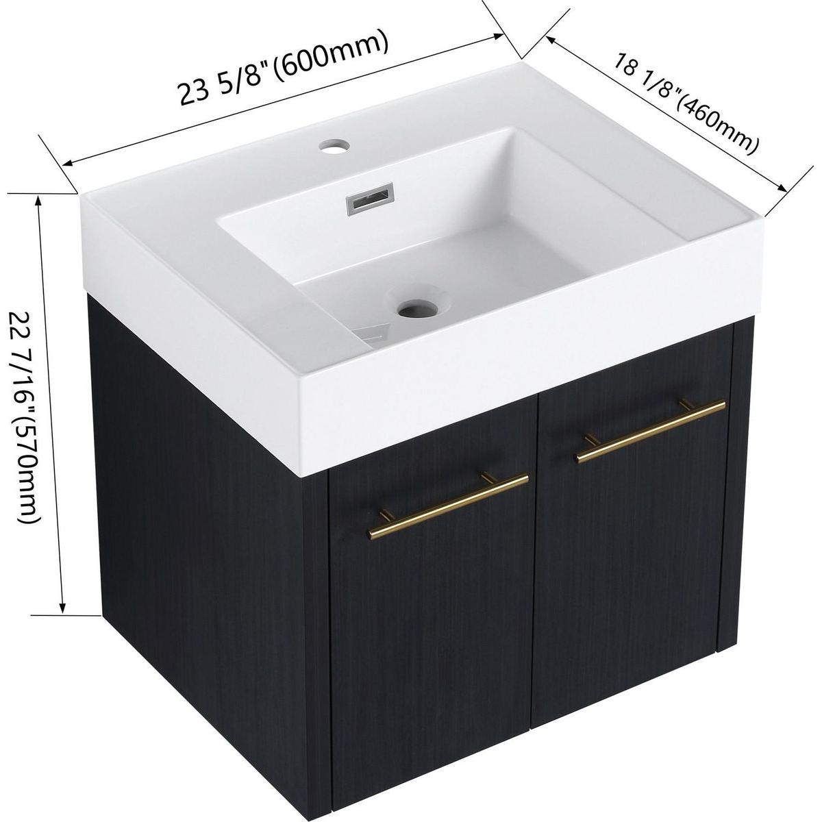 24 Inch Wall-Mounted Bathroom Vanity with Sink, Thick Edged Resin Basin, KD-Package